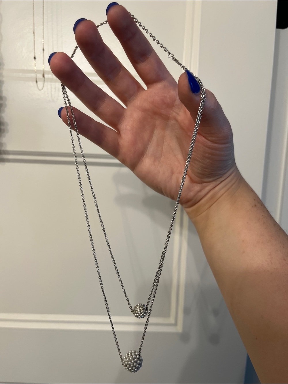 Silver Double-Strand Necklace with Pave Crystal Spheres